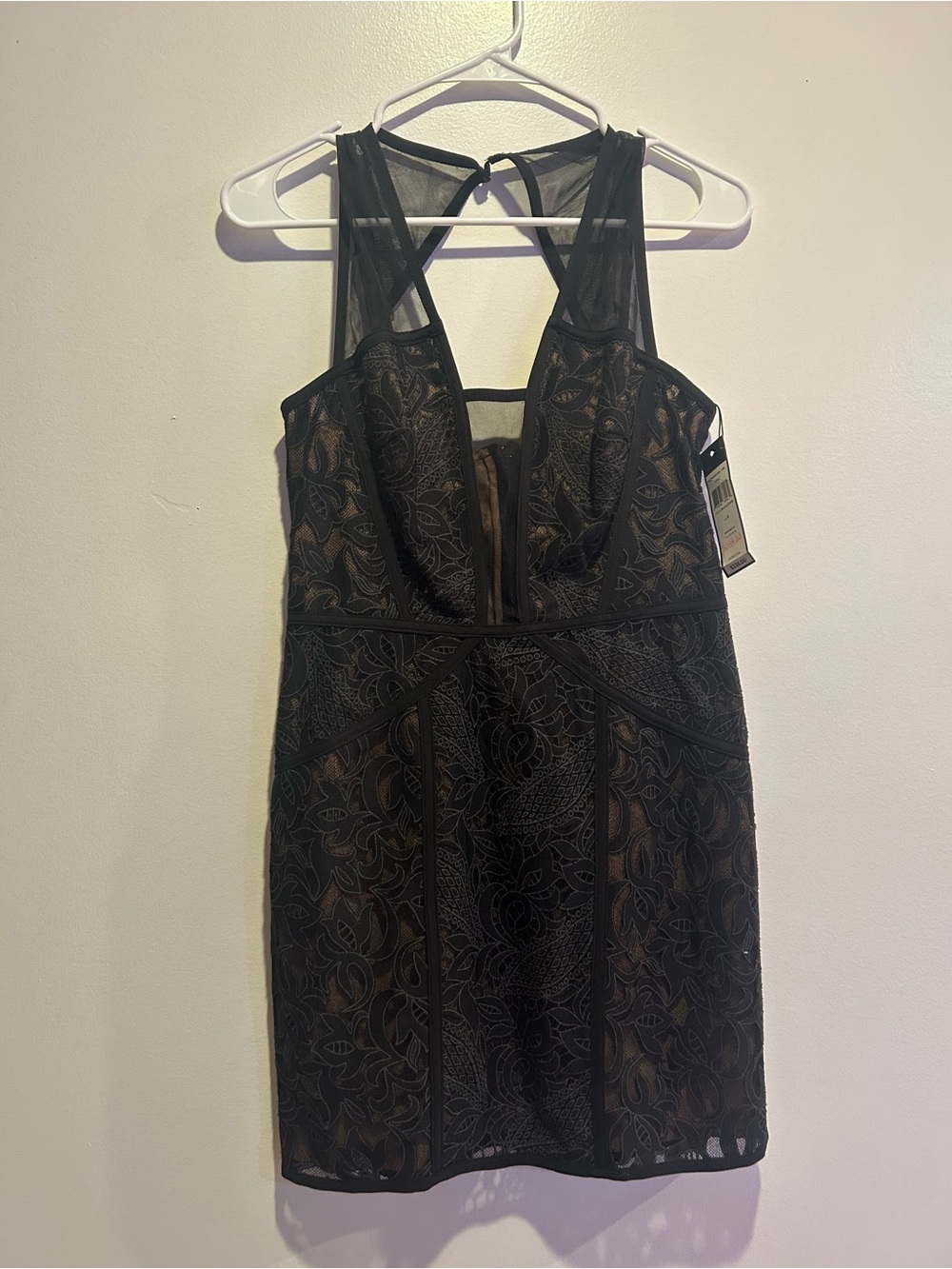 BCBGMaxAzria Black Lace Overlay Mini Dress